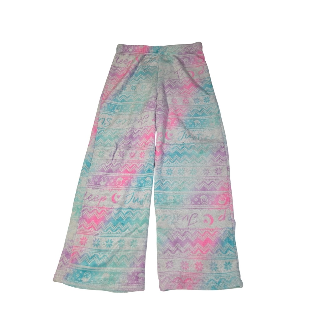 Justice Girls XL Fluffy Pajama Pants Pink Blue Tie Dye Fair Isle J165783A